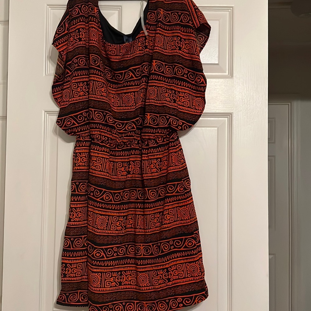 Orange & Black Mid Length Dress